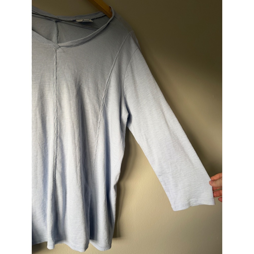 J.Jill Light Blue 100% Pima Cotton Ribbed V-Neck 3/4 Sleeve Seamed Top Large - Picture 3 of 7